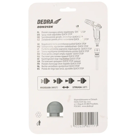 Pistolet zraszający prosty regulowany  QUICK STOP GARDEN DEDRA 80N212K