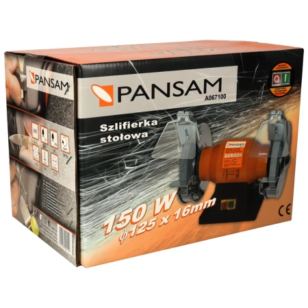 Szlifierka stołowa, dwutarczowa A067100 PANSAM 150W, 125x16mm, do pracy na sucho