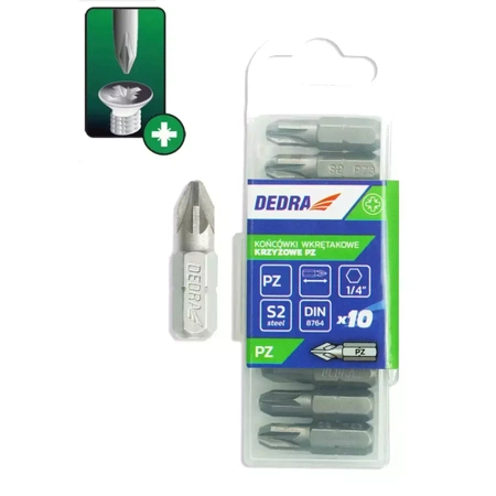 Końcówki wkrętakowe, bity DEDRA 18A01PZ30-10 Pozidriv PZ3x25mm, 10szt pudełko plastikowe