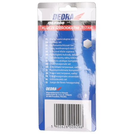 Zestaw kluczy sześciokątnych krótkich, klucze imbusowe DEDRA 06F200 zestaw 9szt, 1.5-10mm, CRV