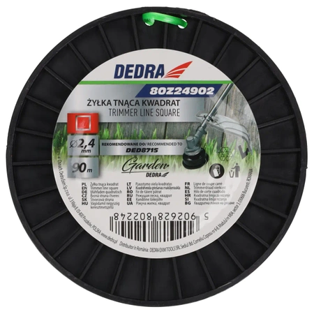 Żyłka tnąca kwadrat 2,4mmx90m, szpula, DEDRA GARDEN 80Z24902