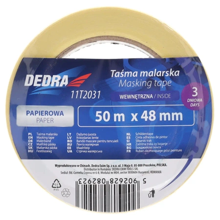 Taśma malarska wewnętrzna 48 mm x 50 m, 3-dniowa, DEDRA 11T2031