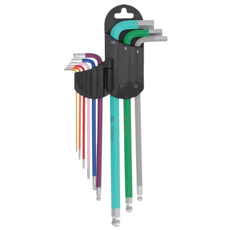 Zestaw kluczy sześciokątnych z kulką extra-długich DEDRA 06F215 zestaw 9szt, kolor 1.5-10mm, S2