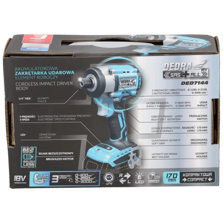 Zakrętarka bezszczotkowa kompaktowa, DEDRA DED7144 220Nm, 18V 