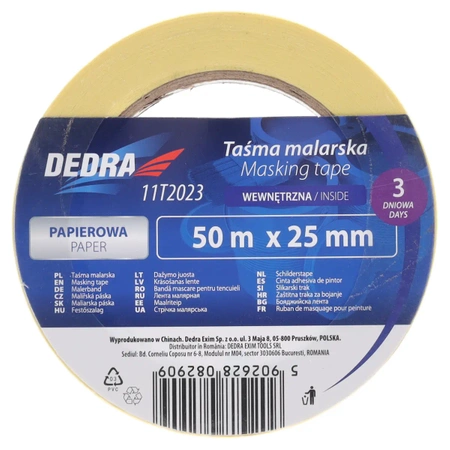 Taśma malarska wewnętrzna 19mm x 50m, 3-dniowa, DEDRA 11T2021