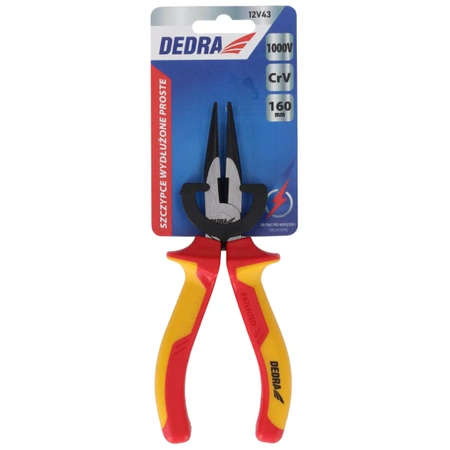 Szczypce wydłużone proste 160mm DEDRA 12V43 certyfikat VDE
