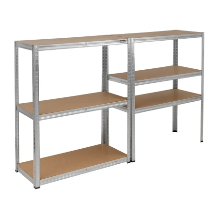 Regał magazynowy metalowy DEDRA N1415, 6 półek z płyty MDF, wymiary 224x90x40 cm, srebrny