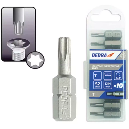 Końcówki wkrętakowe, bity DEDRA 18A03T250-10 Torx T25x25mm, 10szt pudełko plastikowe