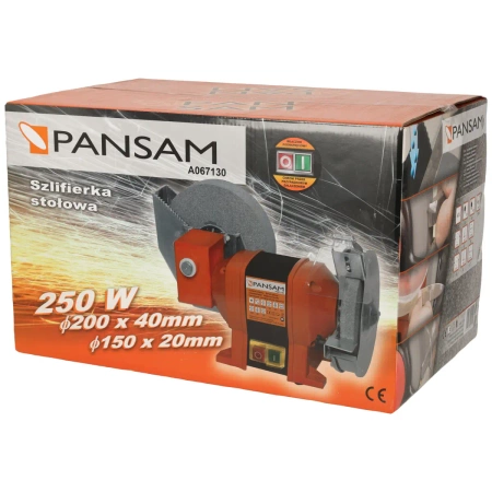 Szlifierka stołowa, dwutarczowa A067130 PANSAM 250W, 150x20mm, 200x20mm, do pracy na sucho i mokro
