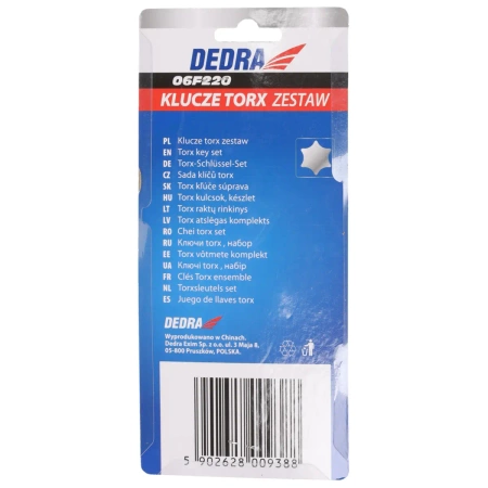 Zestaw kluczy torx krótkich DEDRA 06F220 zestaw 9szt, T10-T50 CRV