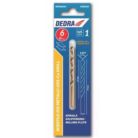 Wiertło do metalu kobaltowe DEDRA WK03265 HSS-Co, 5% Co, 135°, 3,2x65mm, 1szt