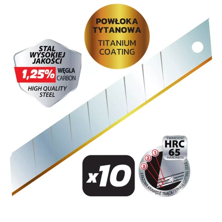 Ostrza łamane precyzyjne 18mm DEDRA M9043 z powłoką tytanową, 10 szt.