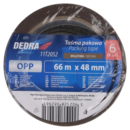 Taśma pakowa brązowa 48mm x 66m, zestaw 6szt, DEDRA 11T2052